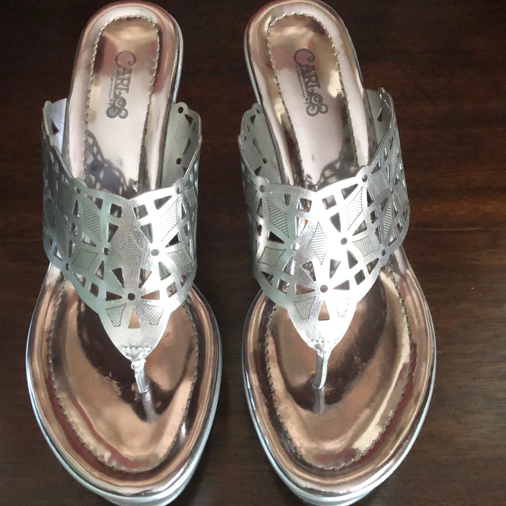 Carlos Santana Silver Thong Wedge Sandal.